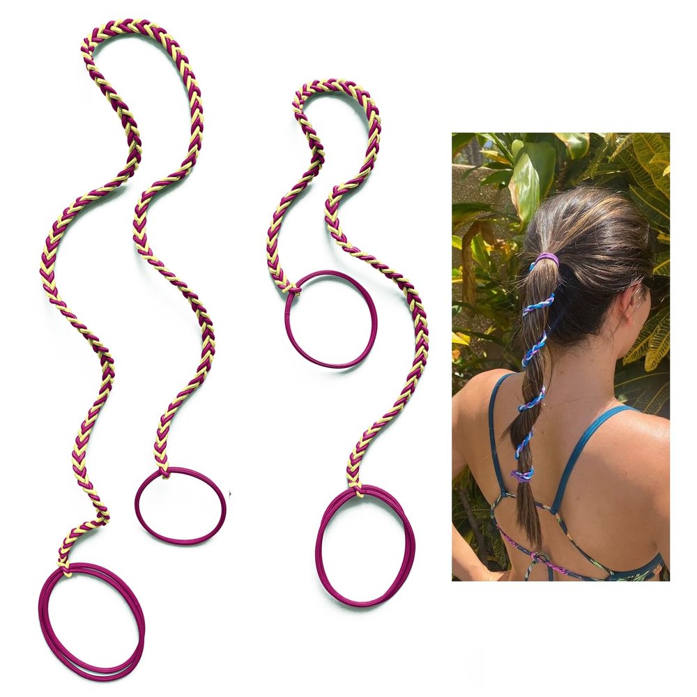 2 Packs (1PC 16"+1PC 25") Hot Pink and Yellow Hair Ties No Hooks for Women, Elastic Strong Hair Bands for Long Thick Curly Hair Ponytails Holders for Swim Diving Motorcycle Rides Skiing Surf