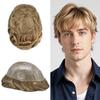 Full PU Toupee for Men Human Hair Piece Durable Thin Skin Hair Replacement System Mens Toupee 0.1MM All Poly PU Injected Male Hair Units Wig 7"X9" #2010 20# LIGHT ASH BLONDE WITH 10% SYNTHETIC GRYE view 1