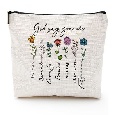 God Says You Are...Christian Gift for Women Inspirational Bible Verse Cosmetic Bags with Zipper Motivational Religious Travel Pouch for Women, Mother, Sister