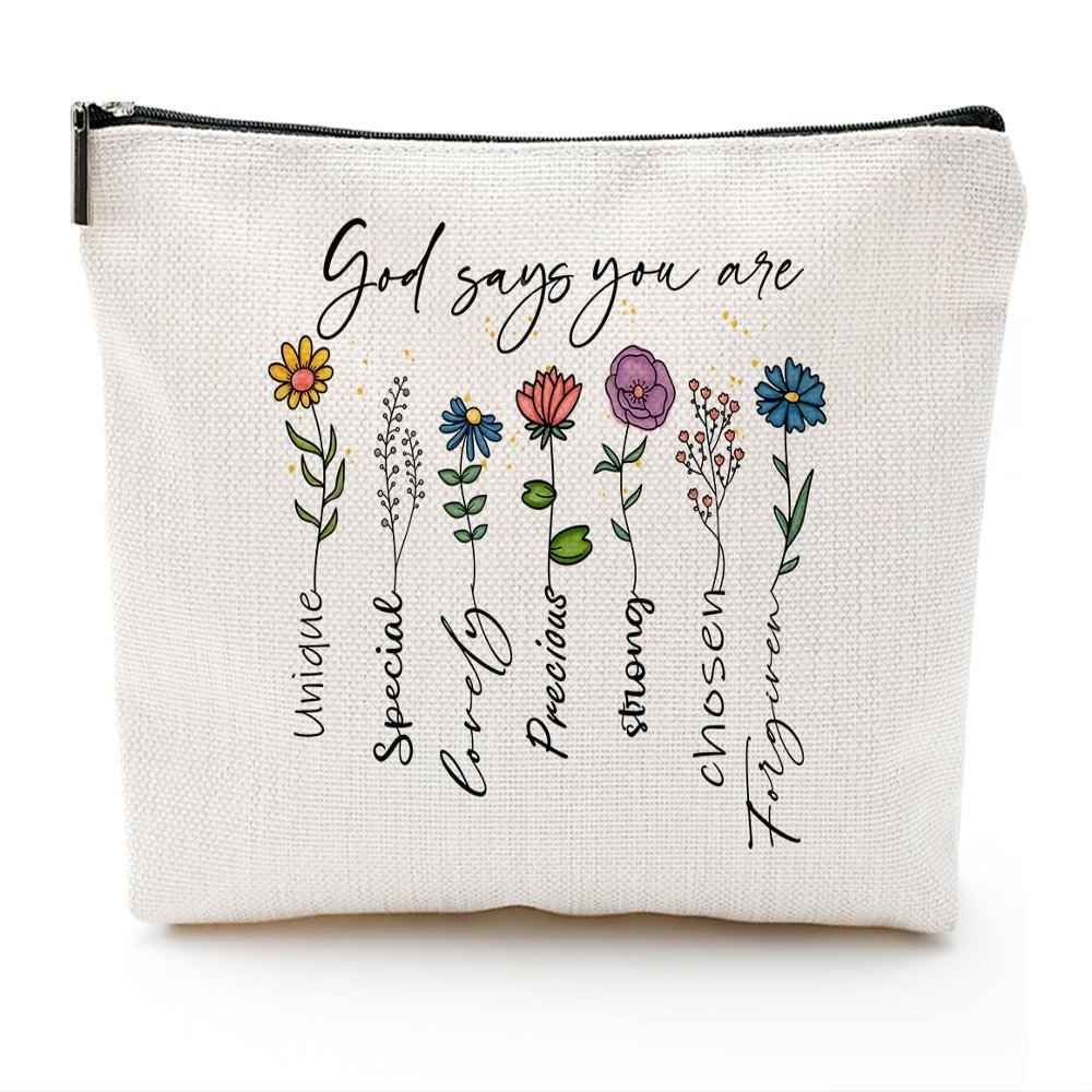God Says You Are...Christian Gift for Women Inspirational Bible Verse Cosmetic Bags with Zipper Motivational Religious Travel Pouch for Women, Mother, Sister
