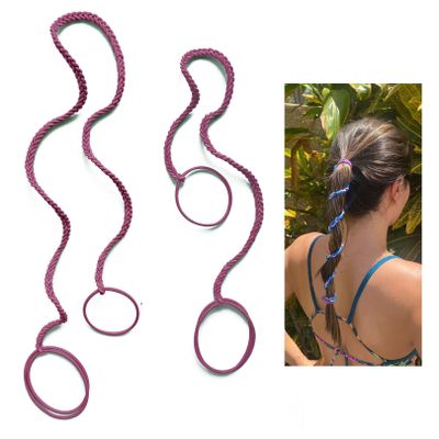 2 Packs (1PC 16"+1PC 25") Purple Hair Ties for Women's Hair, Elastic Strong Hair Bands for Long Thick Curly Hair Anti Breakage Ponytails Holders for Swimming Diving Motorcycle Rides Skiing Surfing