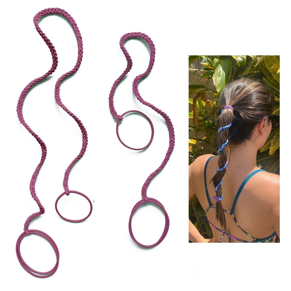 2 Packs (1PC 16"+1PC 25") Purple Hair Ties for Women's Hair, Elastic Strong Hair Bands for Long Thick Curly Hair Anti Breakage Ponytails Holders for Swimming Diving Motorcycle Rides Skiing Surfing