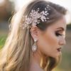 ALUINN Flower Bride Hair Comb Crystal Hair Piece Rhinestone Wedding Bridal Hair Accessories for Women Brides and Bridesmaids Rose Gold view 2