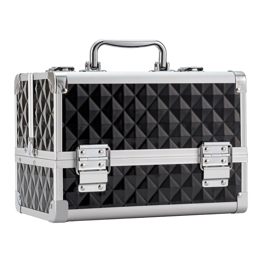 Leeora&Leekoo Makeup Train Case Cosmetic Box Portable Makeup Case Organizer 2 Trays Makeup Storage with Mirror for Cosmetologist Aesthetic Supplies Nail Tech Traveling Makeup Box (Watercube)