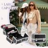 Leeora&Leekoo Makeup Train Case Cosmetic Box Portable Makeup Case Organizer 2 Trays Makeup Storage with Mirror for Cosmetologist Aesthetic Supplies Nail Tech Traveling Makeup Box (Watercube) view 3