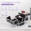Leeora&Leekoo Makeup Train Case Cosmetic Box Portable Makeup Case Organizer 2 Trays Makeup Storage with Mirror for Cosmetologist Aesthetic Supplies Nail Tech Traveling Makeup Box (Watercube) view 4