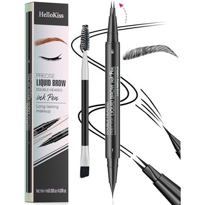 2-in-1 Double-ended Eye Brow Pencils with 2 Tips and Precise Brush Tip, Waterproof Last All-Day, Microblading Eyebrow Pen (Black)
