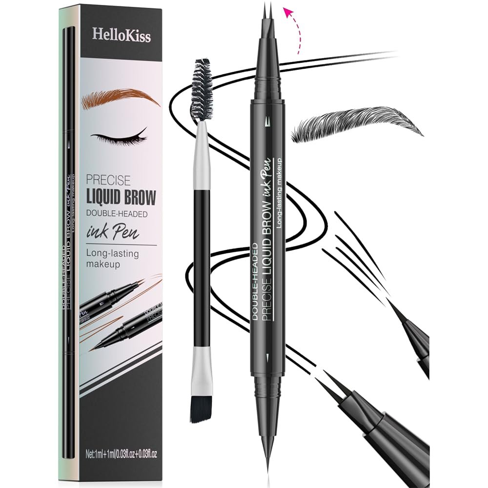 2-in-1 Double-ended Eye Brow Pencils with 2 Tips and Precise Brush Tip, Waterproof Last All-Day, Microblading Eyebrow Pen (Black)