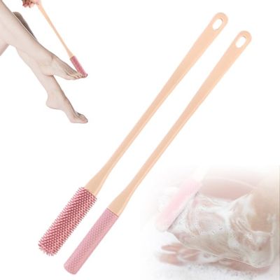 Pink Silicone Body Scrubber, Foot Back Scrubber in Shower, Long Handle Exfoliating Brush for Men and Women