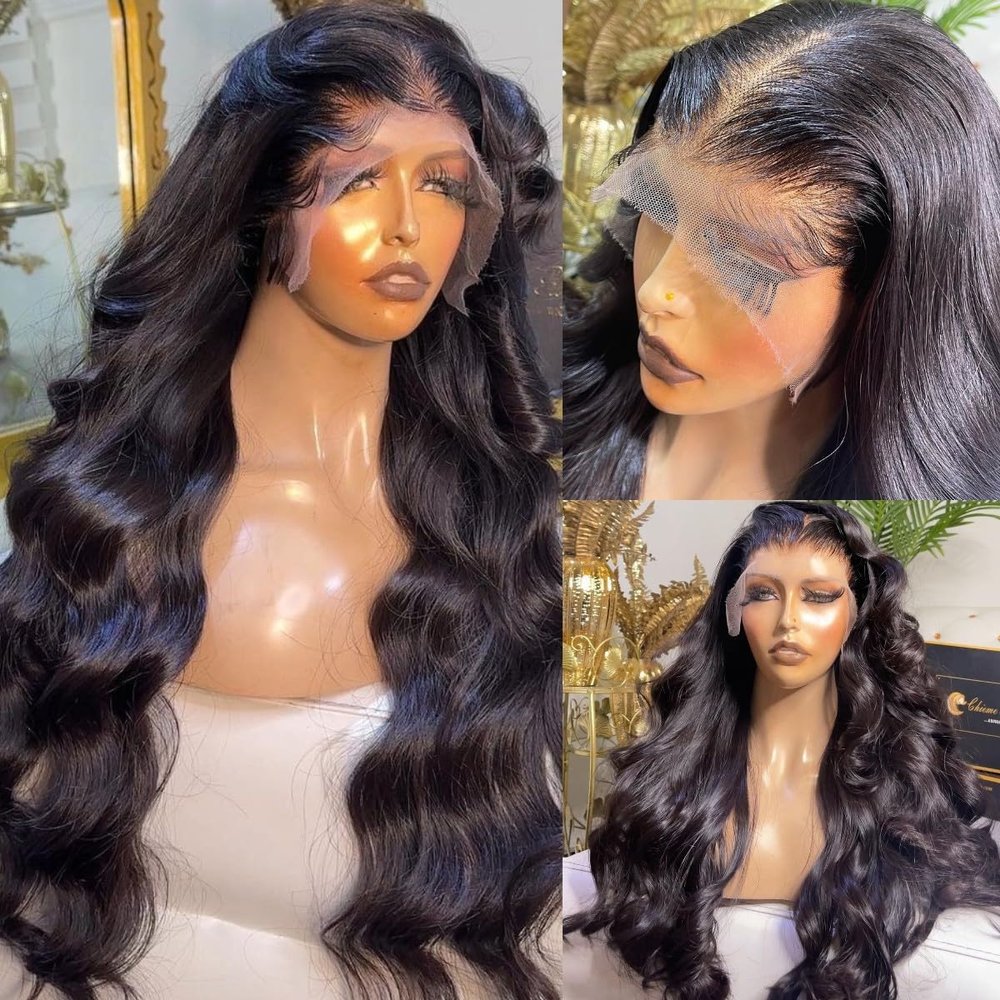 KHY.JNM Natural Black Long Wave Wig 13X4 Transparent Lace HD Lace Front Wig with Baby Hair Natural Wave Glueless Human Hair Wig Pre Plucked with Bleached Knots 150 Density for Black Woman 18 Inches