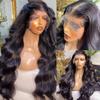 KHY.JNM Natural Black Long Wave Wig 13X4 Transparent Lace HD Lace Front Wig with Baby Hair Natural Wave Glueless Human Hair Wig Pre Plucked with Bleached Knots 150 Density for Black Woman 18 Inches view 1