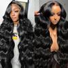 KHY.JNM Natural Black Long Wave Wig 13X4 Transparent Lace HD Lace Front Wig with Baby Hair Natural Wave Glueless Human Hair Wig Pre Plucked with Bleached Knots 150 Density for Black Woman 18 Inches view 3