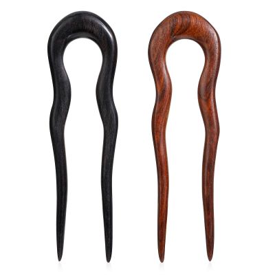 2 Pack Wooden Hair Sticks for Women, U Shaped Hair Fork, French U Shaped Hairpin with Two Prongs Hair Clips, U Shape Hair Forks for Long Hair, Frosted French Hair Pin, Vintage Matte Hair Pins