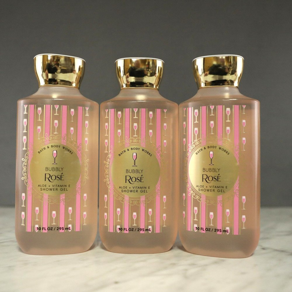 3 Shower Gel WASH Aloe Vitamin E Bubbly Rose Bath Body 10 oz