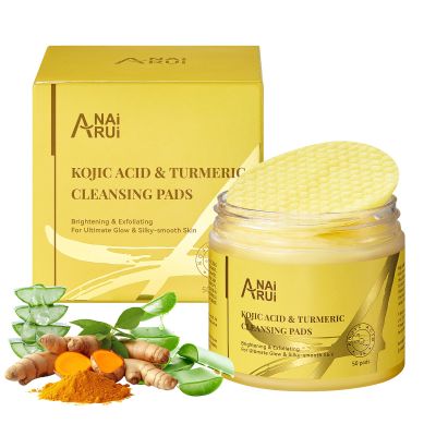 ANAI RUI Turmeric Kojic Acid Exfoliating Cleansing Pads, Deep Cleansing Brightening Pads, Exfoliating Scrub Pad for Face and Body, Acne Treatment, Skin Tone Evening,50 PCS
