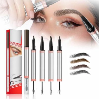 2024 New 2-in-1 Eyebrow Pencil with Gel,Waterproof Magic Eyebrow Pencil,Dual-Ended 3D Microblading Eyebrow Pen with 4 Tip & Eyebrow Brush, Makeup Long-Lasting Eyebrow Pen for Women (4 PCS)