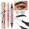 2 in 1 Microblading Eyebrow Pen with Eyeliner Pencil, Waterproof Eyebrow Pencil with 4 Fork Tip Multifunctional Double Head Microblade Eyebrow Pencil Waterproof and Long-Lasting (Black) view 2