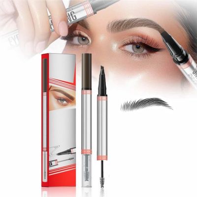2024 New 2-in-1 Eyebrow Pencil with Gel,Waterproof Magic Eyebrow Pencil,Dual-Ended 3D Microblading Eyebrow Pen with 4 Tip & Eyebrow Brush, Makeup Long-Lasting Eyebrow Pen for Women (Grey)