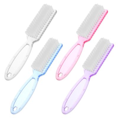 Ptwola 4 Pack Long Handle Grip Nail Brush Plastic Fingernail Cleaning Brush Multicolor Small Pedicure Scrubbing Tools Kit Toes and Nails Soft Manicure Polish Brush for Women Men Nail Clean Up