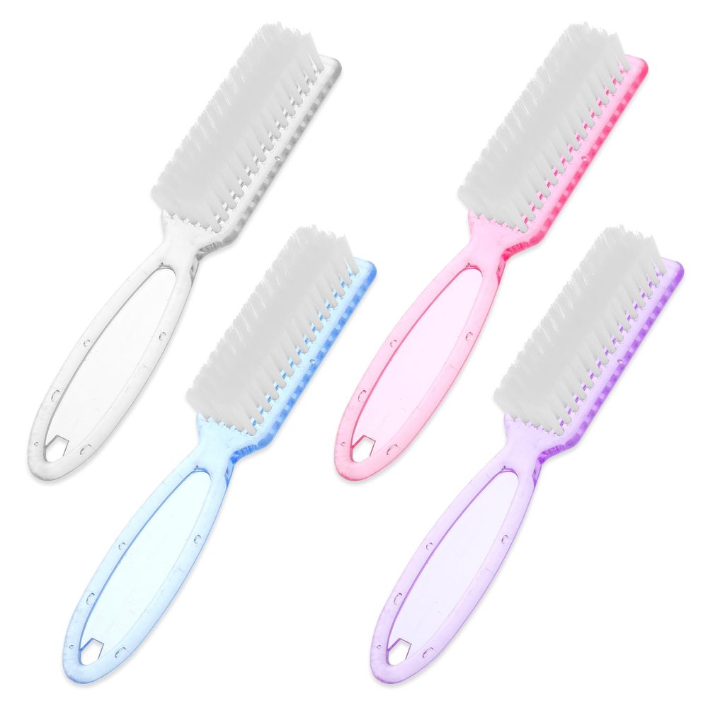 Ptwola 4 Pack Long Handle Grip Nail Brush Plastic Fingernail Cleaning Brush Multicolor Small Pedicure Scrubbing Tools Kit Toes and Nails Soft Manicure Polish Brush for Women Men Nail Clean Up