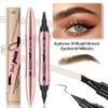 2 in 1 Microblading Eyebrow Pen with Eyeliner Pencil, Waterproof Eyebrow Pencil with 4 Fork Tip Multifunctional Double Head Microblade Eyebrow Pencil Waterproof and Long-Lasting (Light Brown) view 2