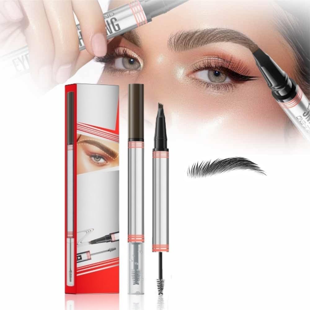 2024 New 2-in-1 Eyebrow Pencil with Gel,Waterproof Magic Eyebrow Pencil,Dual-Ended 3D Microblading Eyebrow Pen with 4 Tip & Eyebrow Brush, Makeup Long-Lasting Eyebrow Pen for Women (Black)