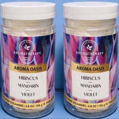 2 Aromatherapy Bath & Body 4.8 OZ Bottle 6 Tablets Shower Steamers Aromatherapy Tablets 6 Hibiscus Mandarin Violet