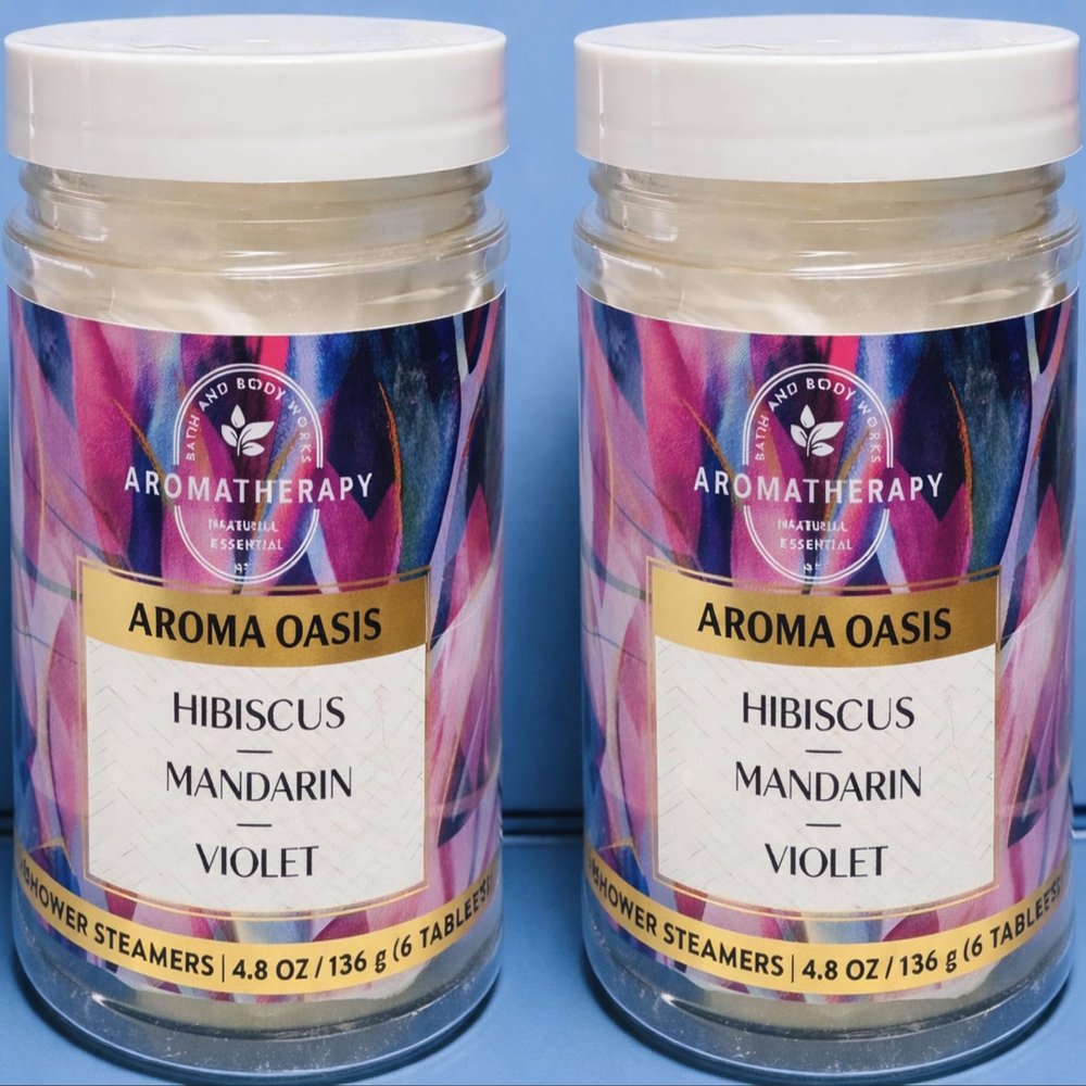 2 Aromatherapy Bath & Body 4.8 OZ Bottle 6 Tablets Shower Steamers Aromatherapy Tablets 6 Hibiscus Mandarin Violet