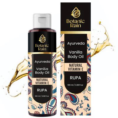 Botanic Rain Ayurveda Vanilla Body Oil, Organic, Nourishing, & Hydrating Moisturiser for Dry, Flaky Crepey Skin - Fast Absorbing, Non-Greasy, Ayurvedic for Women & Men  3.38 fl oz (1)