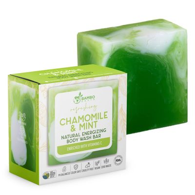 BAMBOEARTH Solid Moisturizing Body Wash Bar Soap  Natural Dry Gel Bodywash Shower Bars With Plant Based Essential Oil And Zero Waste Packaging - Use With Hair Shampoo & Conditioner (Mint & Chamomile)