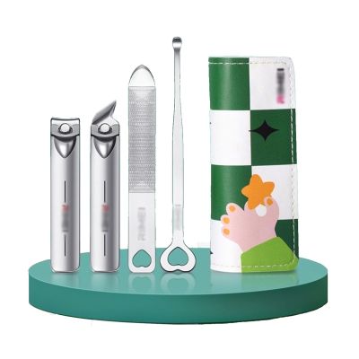 Nail Clippers Kit Nail Clippers Set (4pcs), Stainless Steel Nail Care Kit, Household Portable Nail Clippers Kit with Exquisite Checkerboard Travel Case Manicure Set