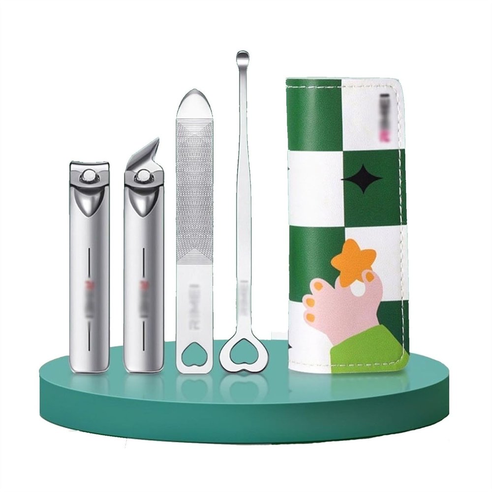 Nail Clippers Kit Nail Clippers Set (4pcs), Stainless Steel Nail Care Kit, Household Portable Nail Clippers Kit with Exquisite Checkerboard Travel Case Manicure Set