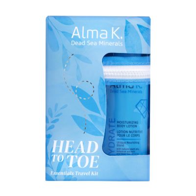 ALMA K Head to Toe Essentials Travel Kit - Moisturizing Body Lotion, Silky Smooth Shower Cream, Shine and Glow Shampoo & Conditioner (4 Pc)