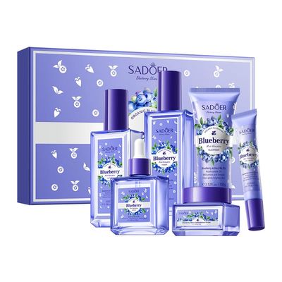Blueberry Skin Care Set, 6-In-1 Skincare Gift Set With Facial Cleanser, Face Cream, Eye Cream, Serum, Lotion, Toner, Hydrating Skincare Gift Set For Women