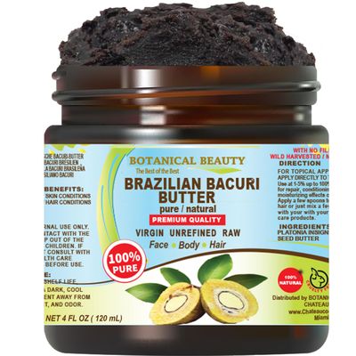 Botanical Beauty Brazilian BACURI BUTTER 100% Pure Natural VIRGIN UNREFINED for FACE, SKIN, BODY, HAIR, NAILS Skin Moisturizer Butter, Skin Nourishing Butter (4 Fl Oz)