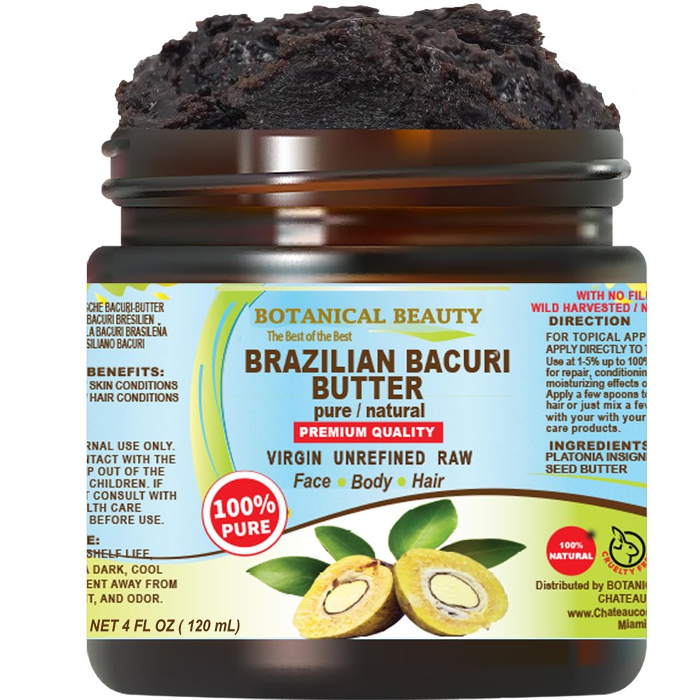 Botanical Beauty Brazilian BACURI BUTTER 100% Pure Natural VIRGIN UNREFINED for FACE, SKIN, BODY, HAIR, NAILS Skin Moisturizer Butter, Skin Nourishing Butter (4 Fl Oz)