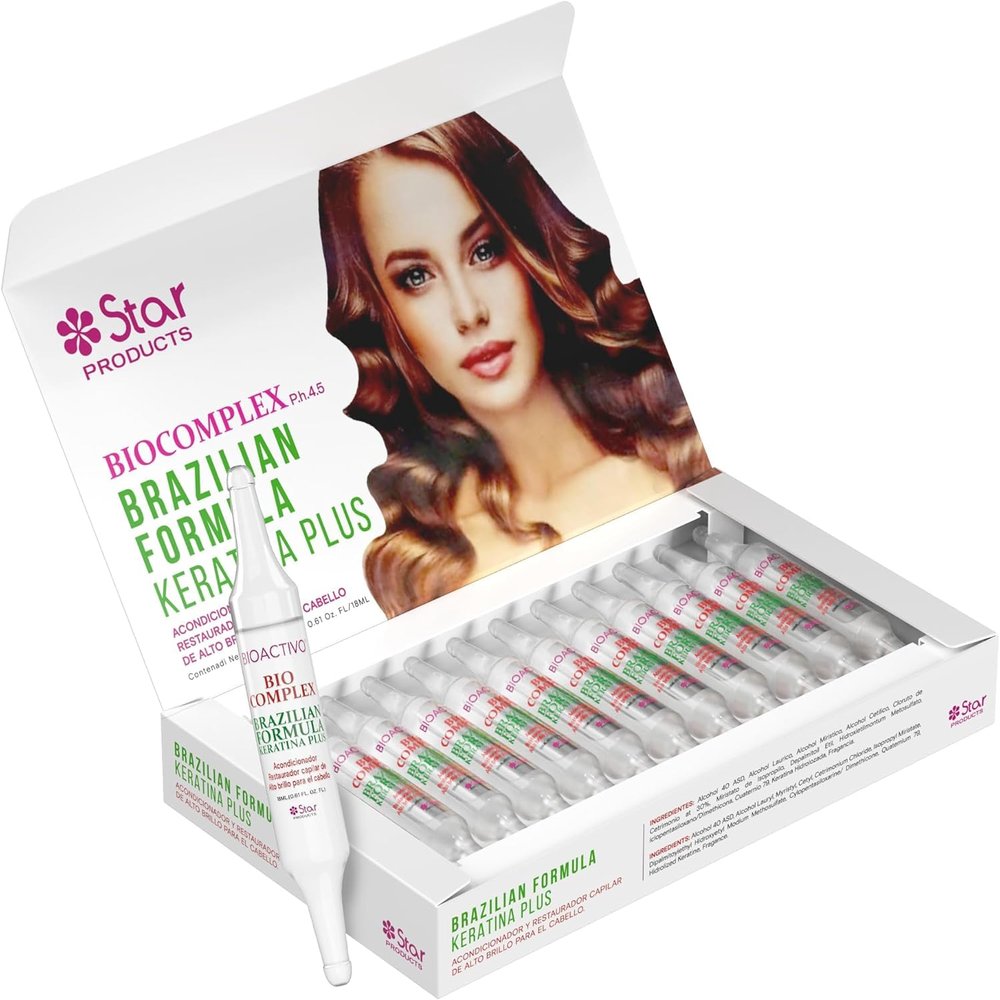 Bio Complex Brazilian Formula Keratin Plus 12 Pack 0.61 oz Each, Professional Hair Smoothing & Strengthening Treatment for Frizz-Free, Healthy Hair