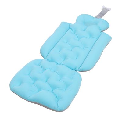 Full Body Bath Pillow Soft Comfortable Support Strong Suction Cup Non Slip Bathtub Cushion for Adults (Blue)