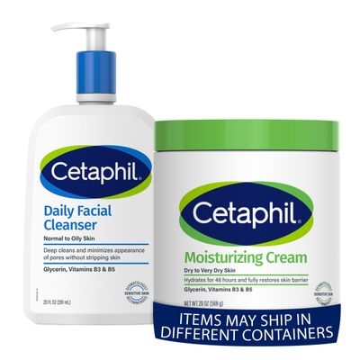 Cetaphil Hydrating Body Moisturizing Cream for Dry to Very Dry, Sensitive Skin, 20 oz, Fragrance Free + Cetaphil Face Wash, Daily Facial Cleanser for Sensitive, Combination to Oily Skin, 20 oz