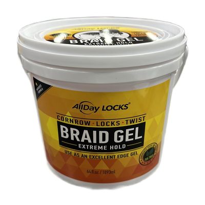 AllDay LOCKS Braid Gel Extreme Hold and Edge Gel 64oz Tub (No Flaking, Smooths Frizz, High Shine, Long Lasting). Cornrows, Locks, and Twists