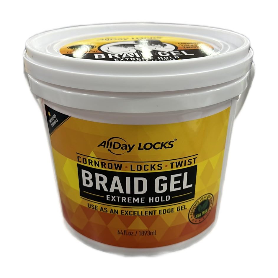 AllDay LOCKS Braid Gel Extreme Hold and Edge Gel 64oz Tub (No Flaking, Smooths Frizz, High Shine, Long Lasting). Cornrows, Locks, and Twists