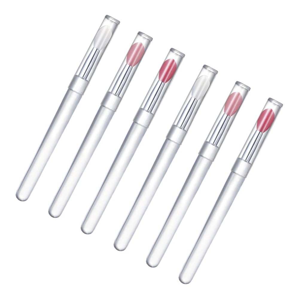 Baluue 6pcs Silicone Lip Brushes with Covers Small Dustproof Lipstick Applicators for Women for Lip Gloss Makeup Transparent Handles Watermelon Red and Pink