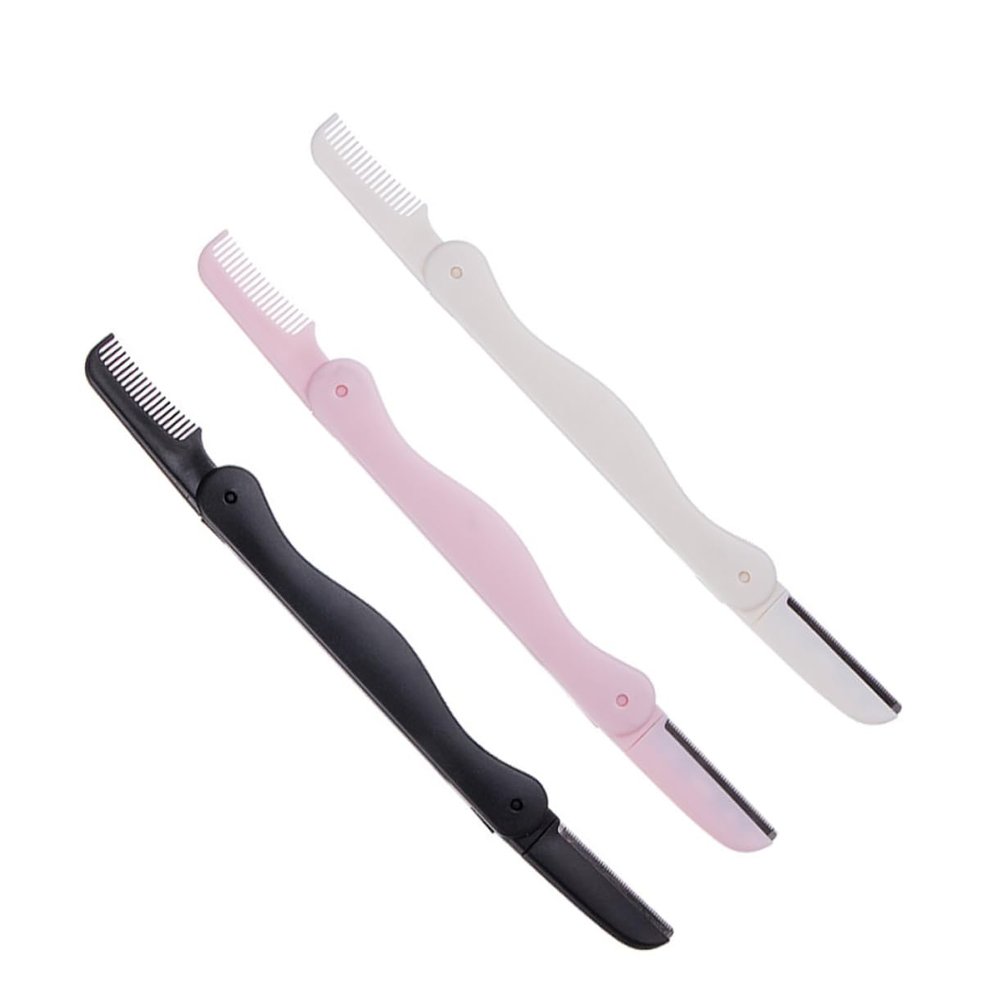 FOMIYES 6pcs Professional Eyebrow Trimmer Kit Set Double-sided Razor Scissor Compact Portable for Women Non-slip Grip