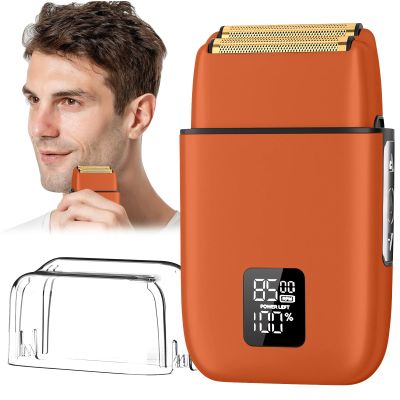Electric Razor, Electric Razor for Men Face, Shavers for Men, Foil Shaver 3 Adjustable Speeds Rechargeable Waterproof Close Shave Trimmer with LED Display for Face/Beard/Head Shavers (Orange)