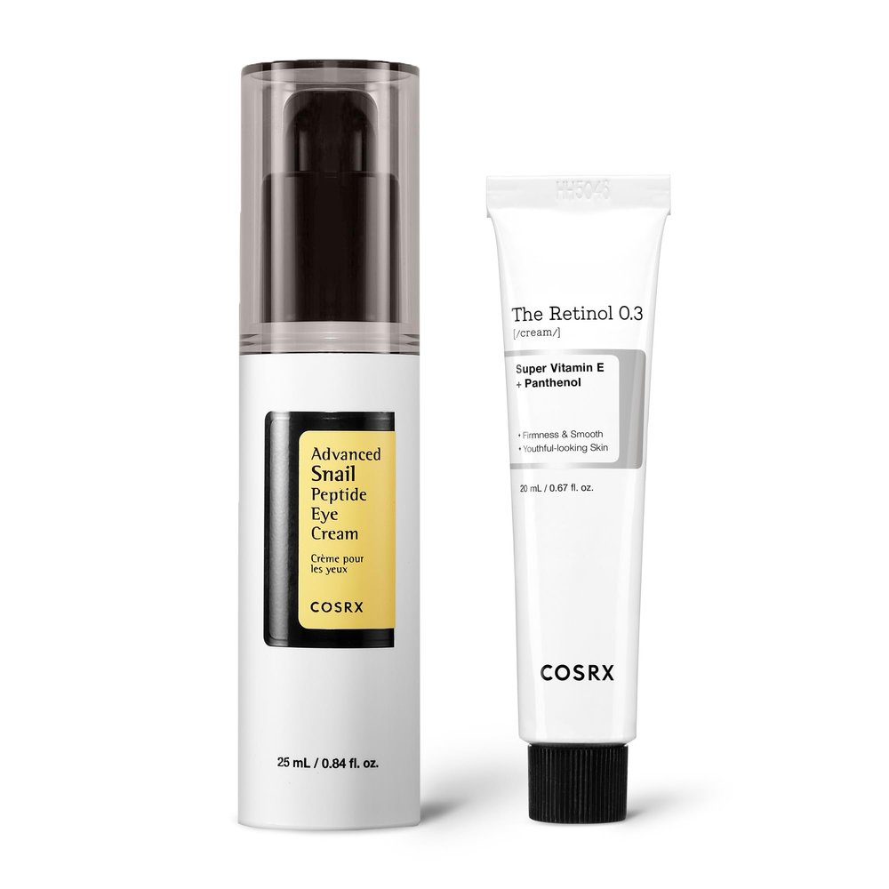 COSRX Advanced Night Skin Care Routine- Snail 73.7% Peptide Eye Cream & Retinol 0.3% Cream, Reinoid Treatment for Fine Lines & Dark Circles, Korean Skin Care