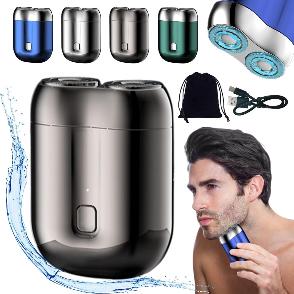 2024 New Upgrade Pocket Shaver USB Mini Shavers for Men, Electric Mini Portable Razor, Washable Double Head Razor, Rechargeable Waterproof Compact Electric Shaver for Home, Car, Travel (Gray)
