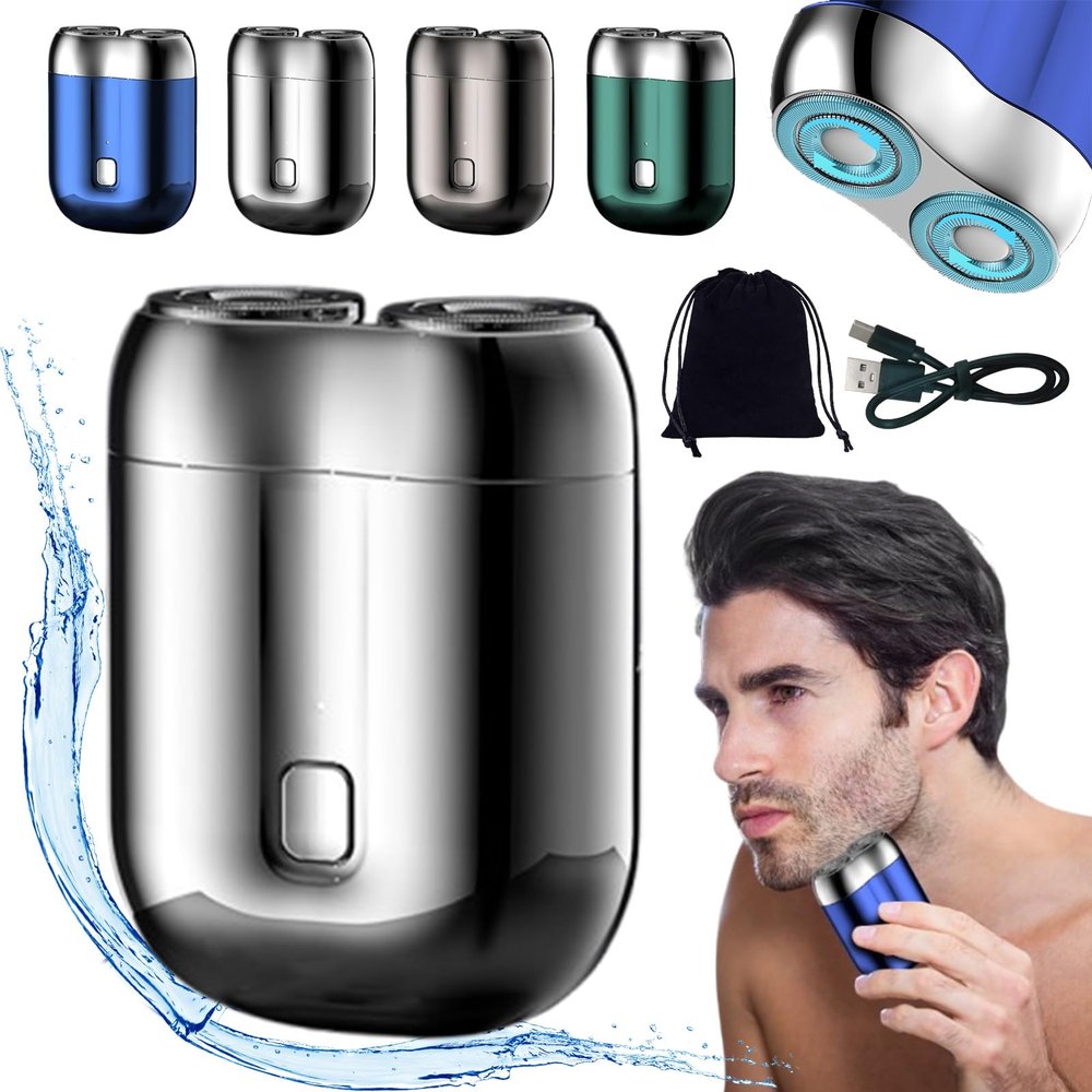 2024 New Upgrade Pocket Shaver USB Mini Shavers for Men, Electric Mini Portable Razor, Washable Double Head Razor, Rechargeable Waterproof Compact Electric Shaver for Home, Car, Travel (Silver)