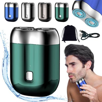 2024 New Upgrade Pocket Shaver USB Mini Shavers for Men, Electric Mini Portable Razor, Washable Double Head Razor, Rechargeable Waterproof Compact Electric Shaver for Home, Car, Travel (Green)