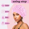 4PCS + 1PCS Satin Hair Bonnet for Sleeping,Bonnets for Black Women Men,Silk Bonnet for Sleeping,Hair Wrap Cap for Curly Hair,Elastic Wide Band Hair Bonnet Shower Cap view 4