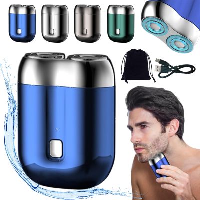 2024 New Upgrade Pocket Shaver USB Mini Shavers for Men, Electric Mini Portable Razor, Washable Double Head Razor, Rechargeable Waterproof Compact Electric Shaver for Home, Car, Travel (Blue)